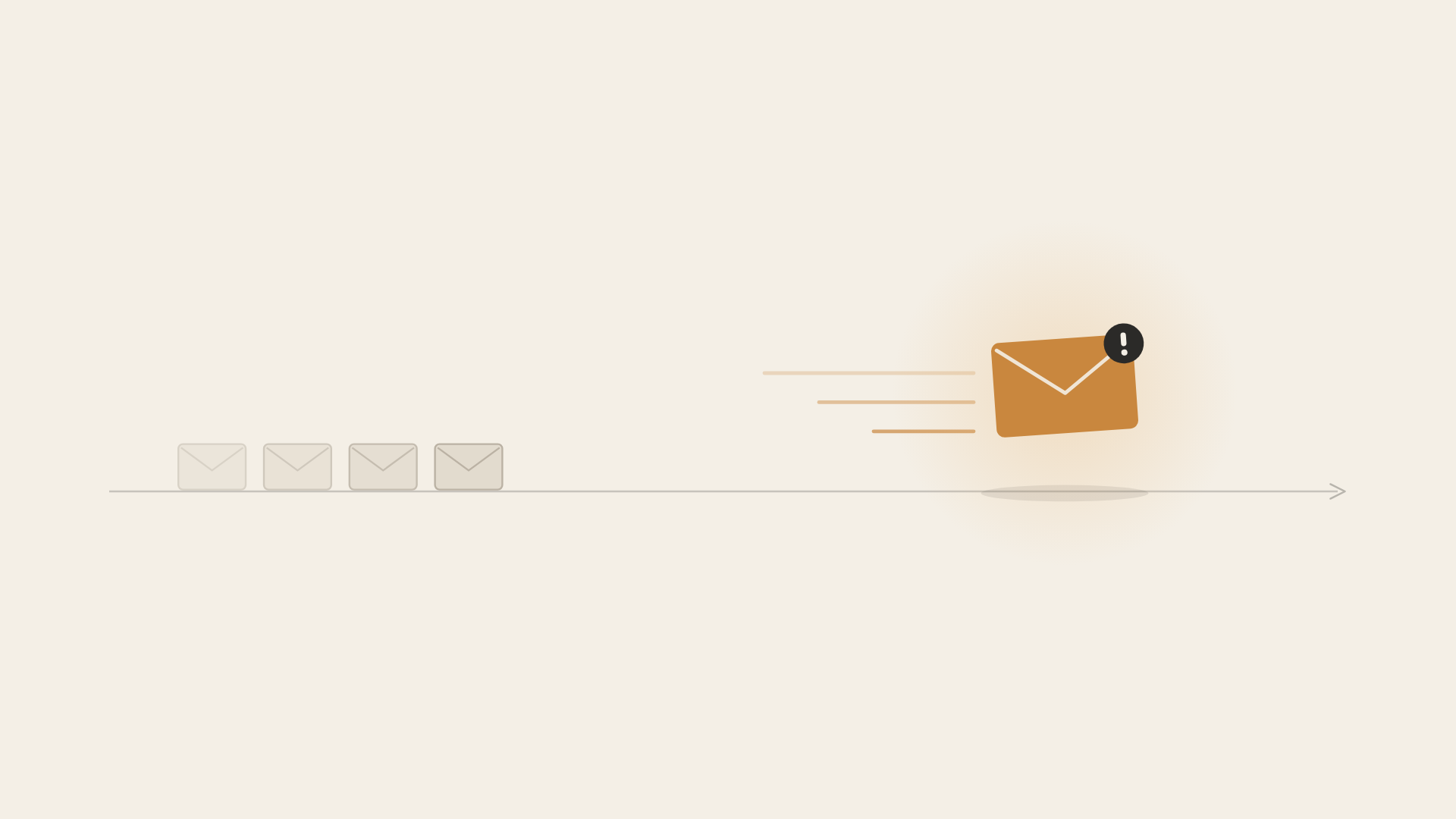 Illustration of a message envelope arriving ahead, on a cream background